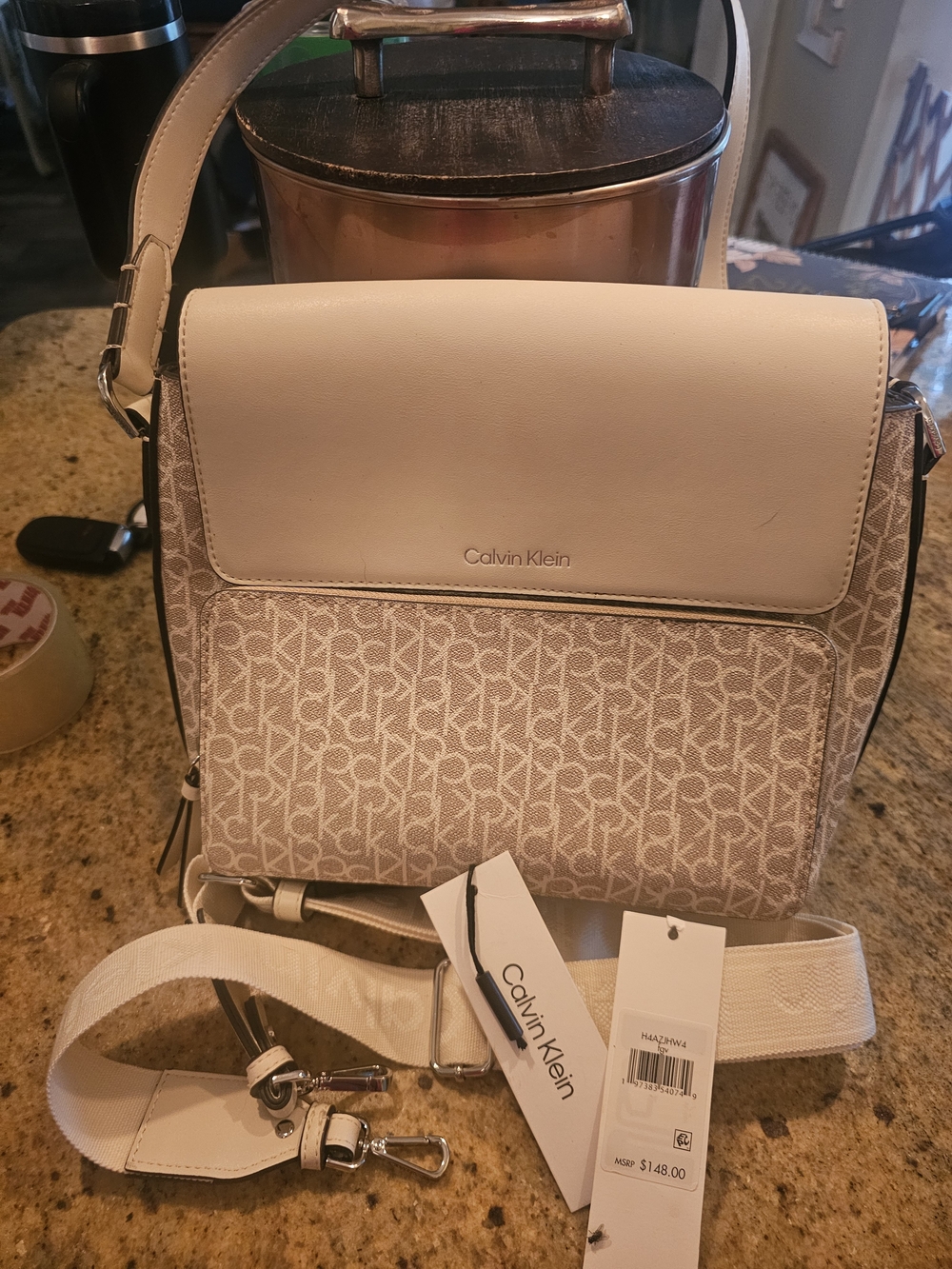 Calvin Klein Cream Signature Crossbody Bag
